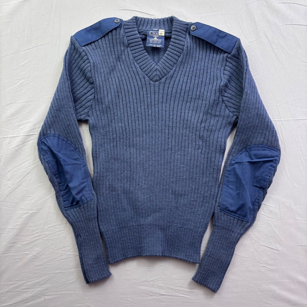 Citadel Mens Wool Commando Sweater Navy Blue V-Neck Military Pullover Size 42